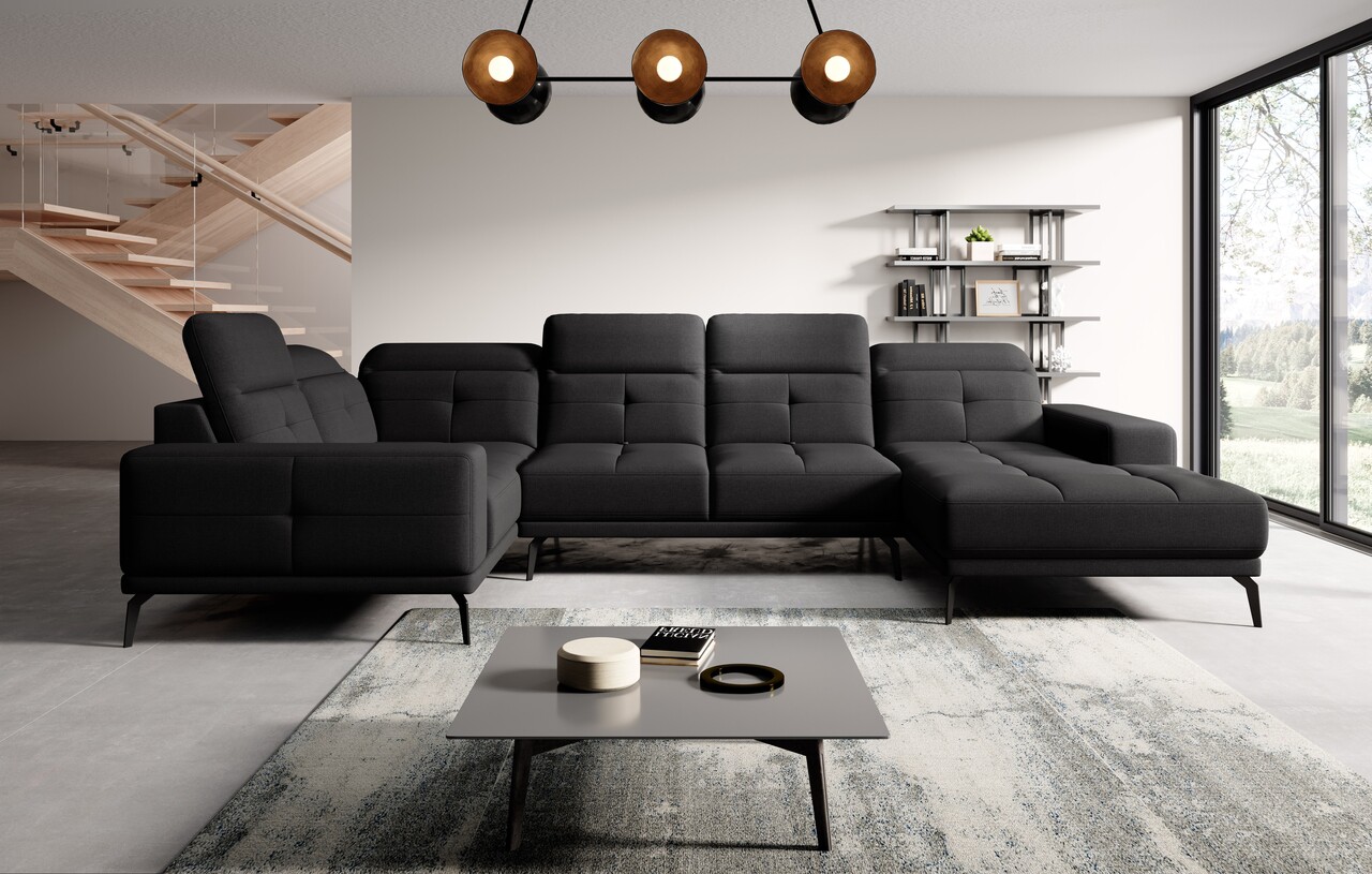 Coltar stanga 6 locuri ELTAP, LT-10VER, Neviro, 350x201x77 cm, lemn/poliester, negru Colțare